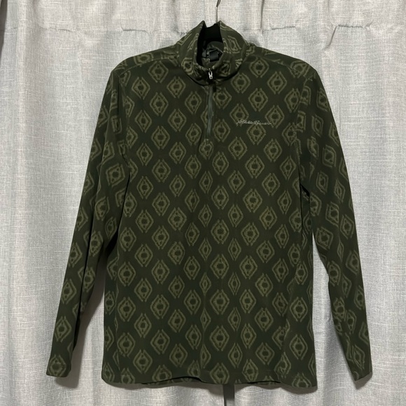 Men’s Eddie Bauer 1/4 Zip Fleece-Sz M-Olive Green Pattern-EUC - Picture 2 of 14